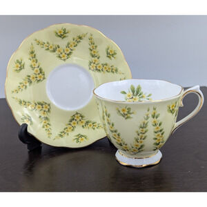 Royal Albert Bone China Yellow Satin Floral Tea Cup & Saucer England Vintage